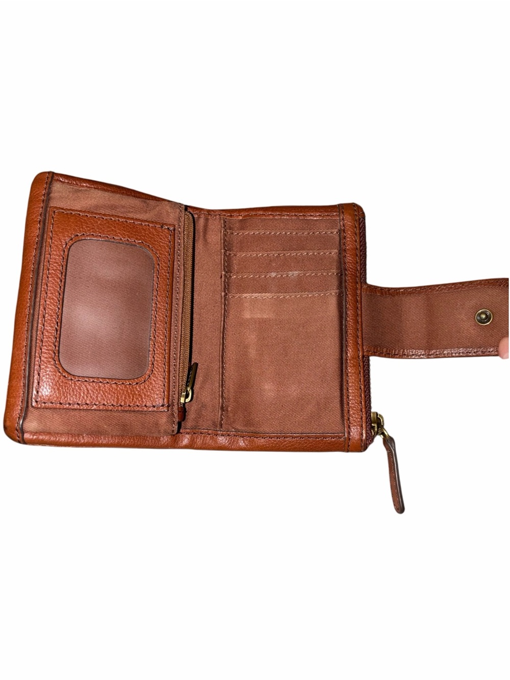 EUC Vintage Fossil Brown Cognac Leather Zip Bifold Wallet Card Holder Classic - Picture 3 of 8